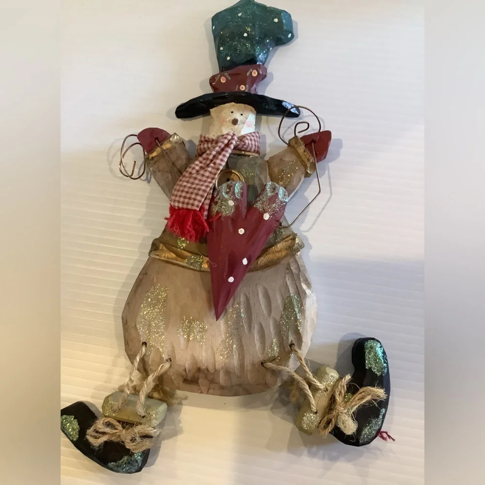 Kurt Adler Snow Town Snowman – Large Polka Dot Heart – Vintage Holiday Decor